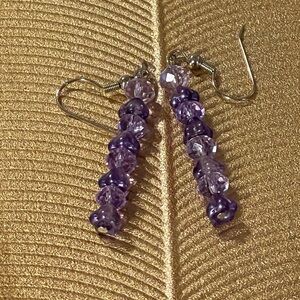🩷 Purple Beaded Crystal Dangle Earrings